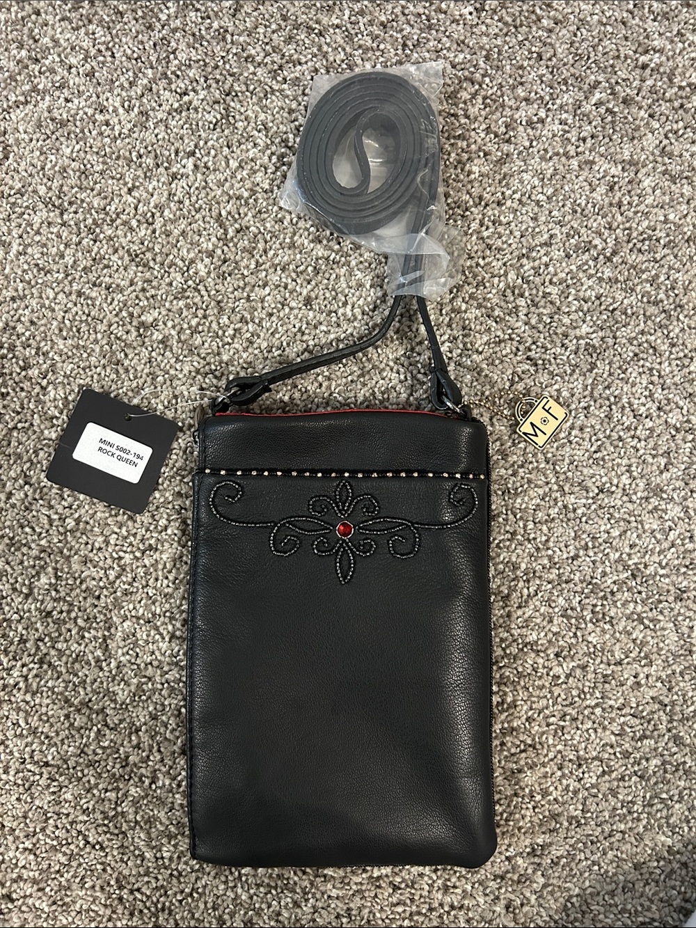 Mary Frances Rock Queen Beaded Mini Crossbody - Black, Silver, Red - Picture 4 of 8